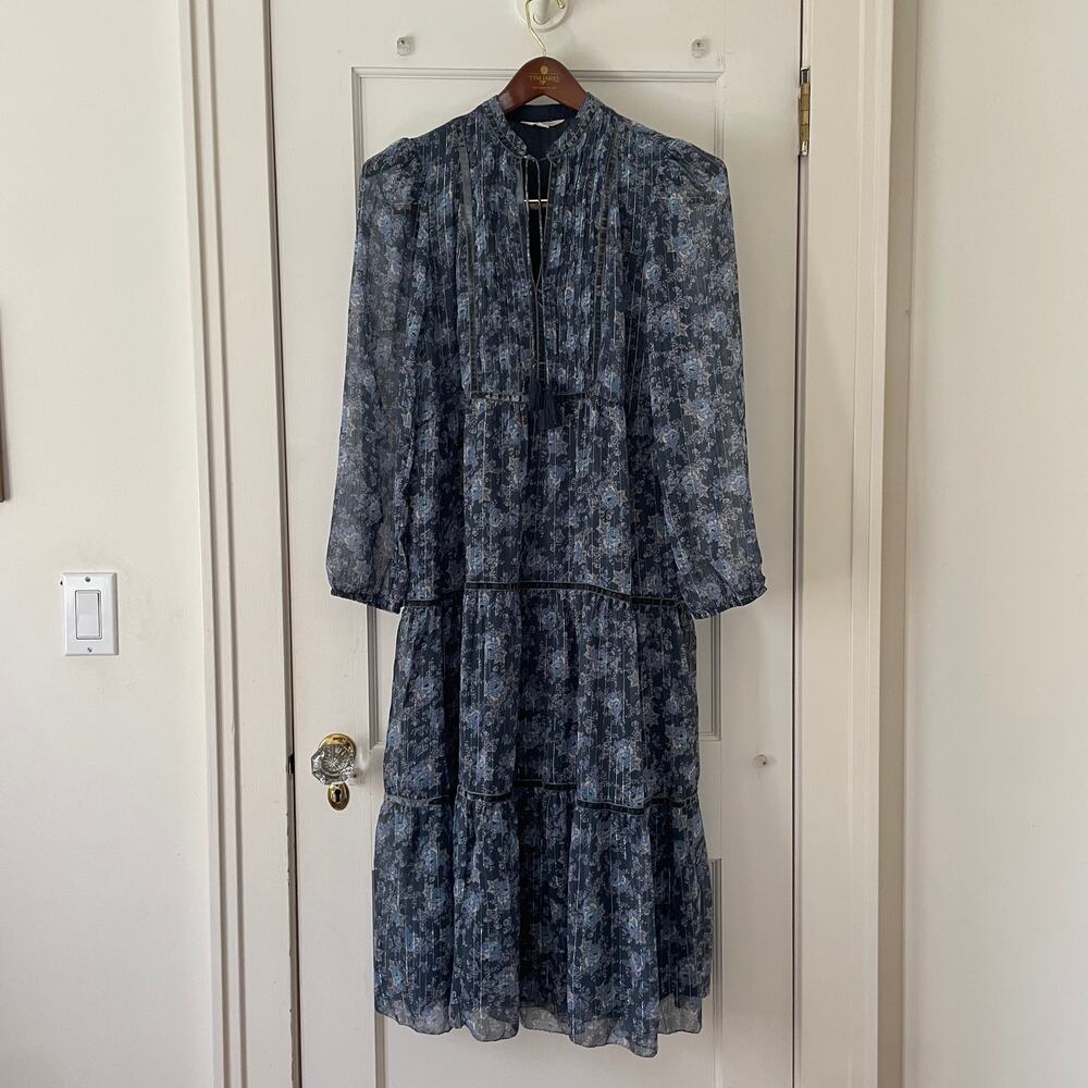Lucky Brand Women's Floral Long Sleeve Midi Dress NWOT Lined Size Small Blue - Picture 2 of 9